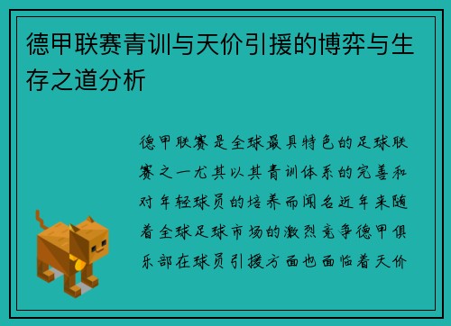 德甲联赛青训与天价引援的博弈与生存之道分析