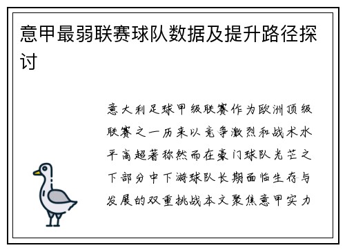 意甲最弱联赛球队数据及提升路径探讨